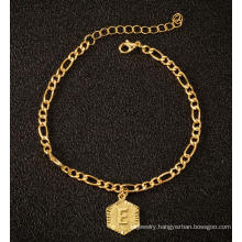 Shangjie OEM 26 English letter hexagon anklets 18k gold plated stainless steel cuban anklets